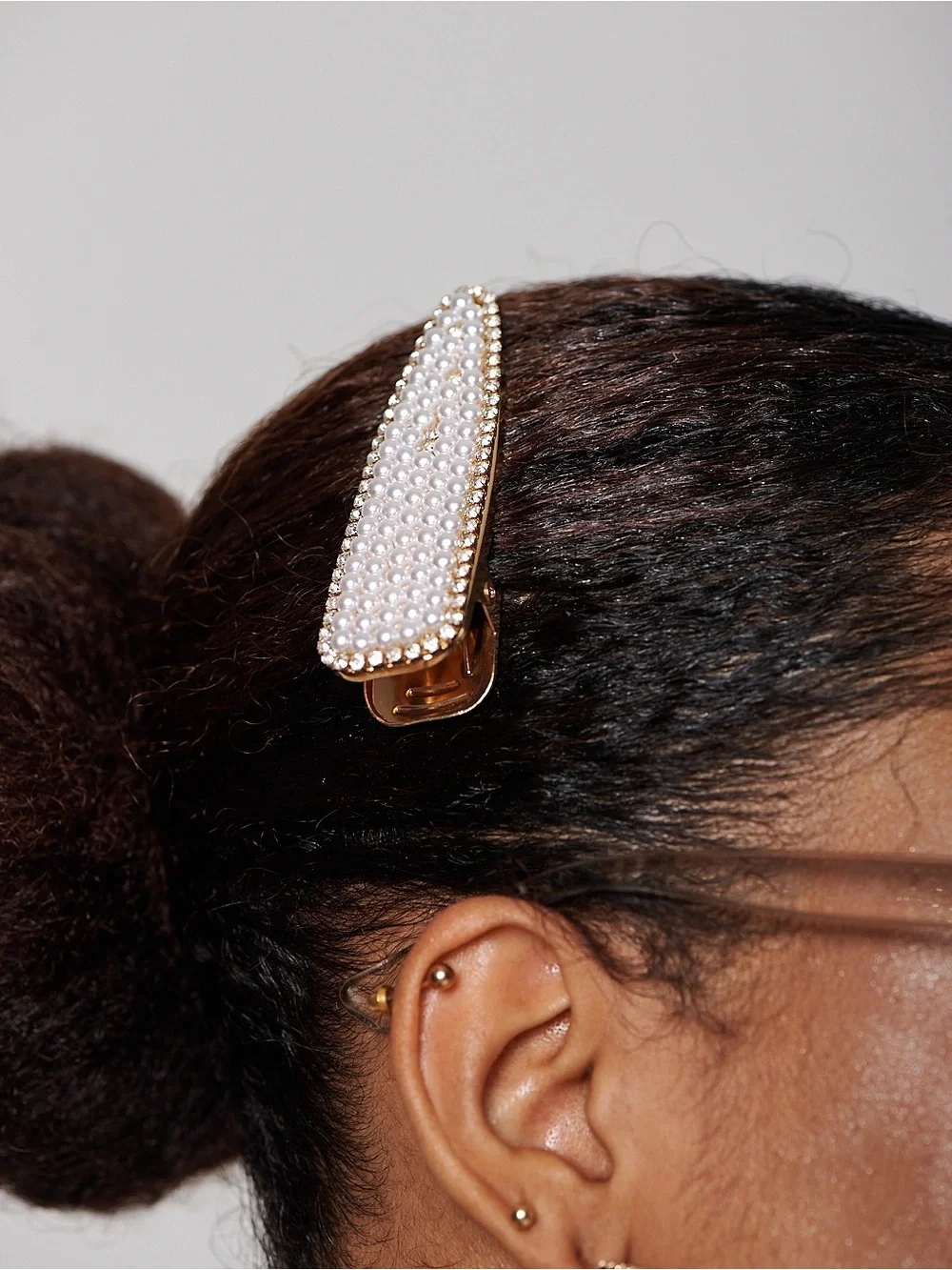Gold Pearl Rhinestone Teardrop Hair Clip Barrette